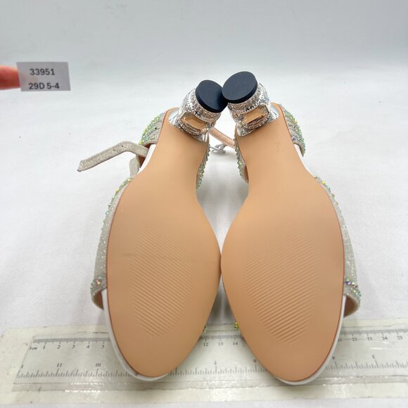 XYD White Bridal Evening Heels Peep Toe Rhinestone Studs Block Low Heeled Sandal - Picture 7 of 8